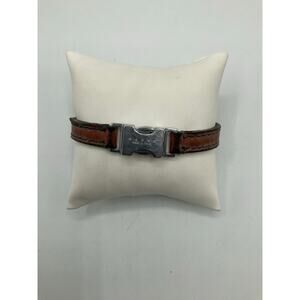 Marni Brown and Navy Leather Topstitching Bracelet